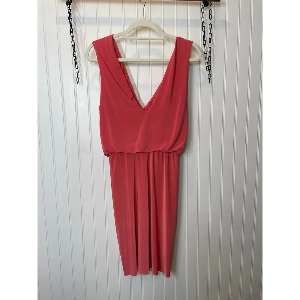 NWT MISA Los Angeles Domino Dress Pink V-Neck Draped Mini Dress Cocktail Size M